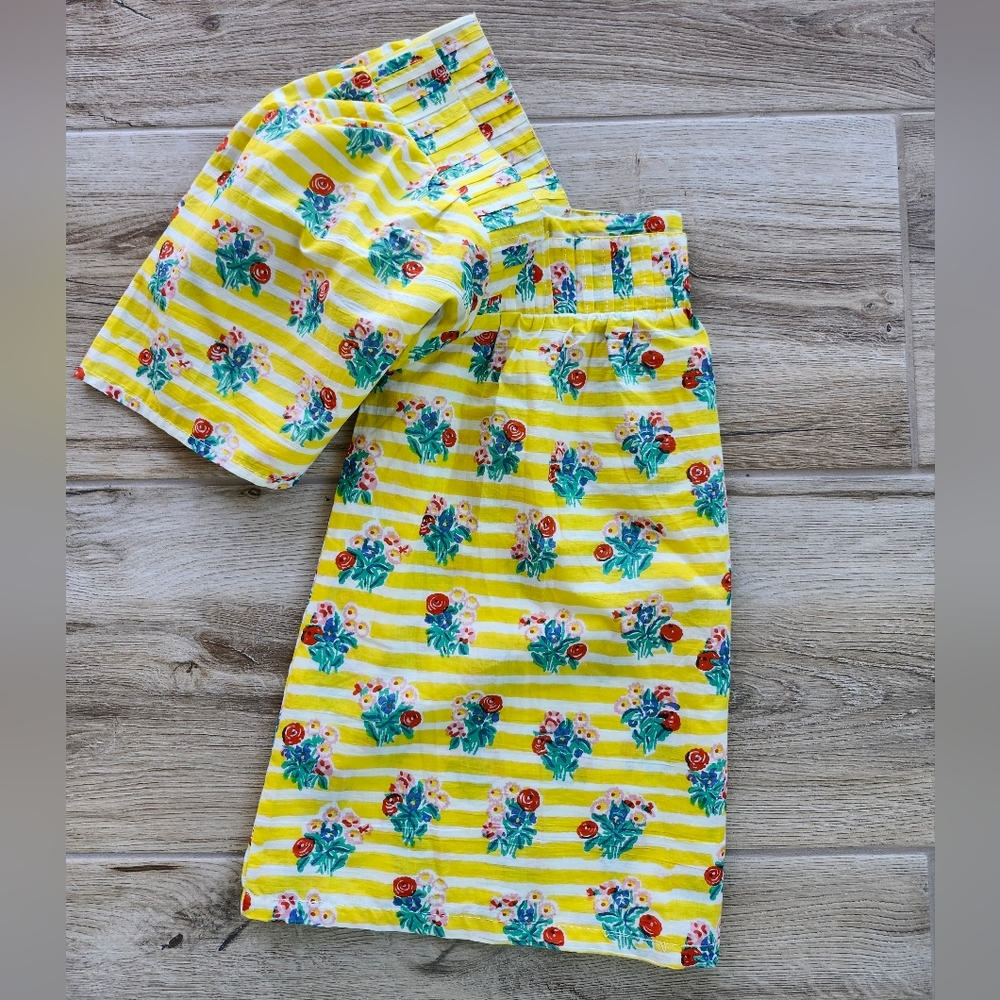 Ophelia & Indigo Fifi Yellow Stripe Floral Top Size S